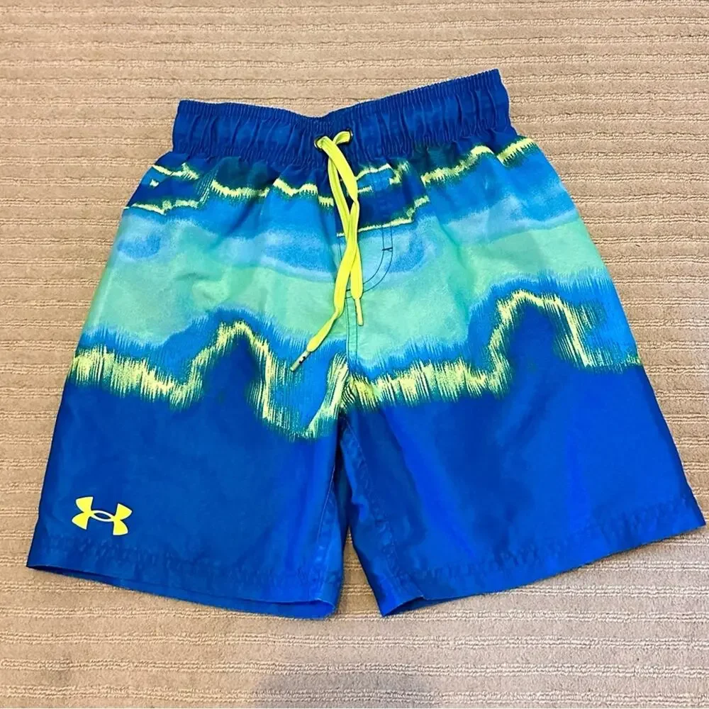 Under Armour Blue and Green Kids Swim Shorts - Picture 1 of 4